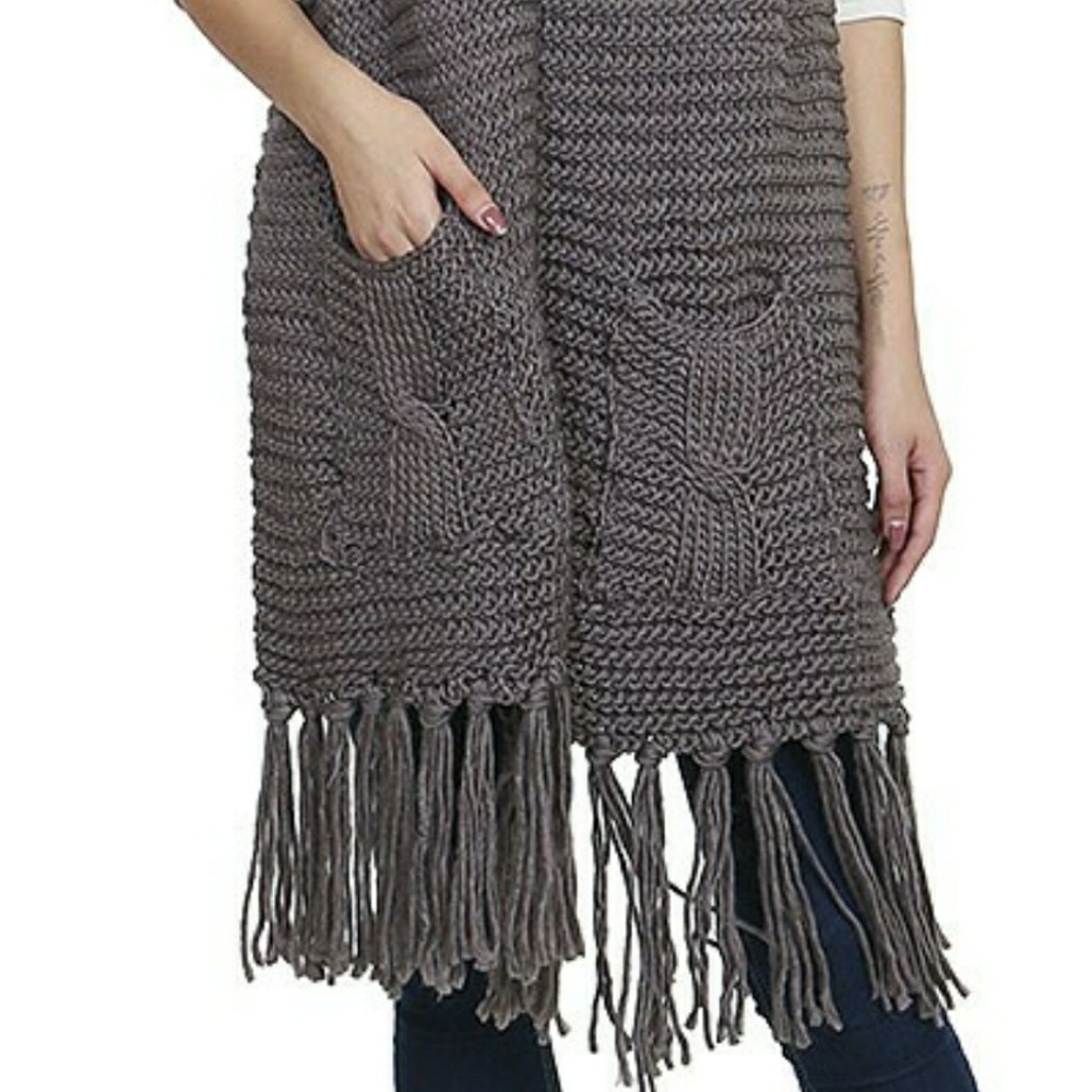 Cozy Knit Fringe Scarf - Dark Gray - Picture 3 of 3